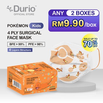  Durio Pokémon Kid's 4 Ply Surgical Face Mask - Charmander - (40pcs)